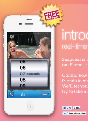 An advertisement with a smartphone displaying an early version of Snapchat.