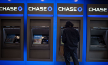 The Chase bank logo above ATMs, taken in Manhattan.