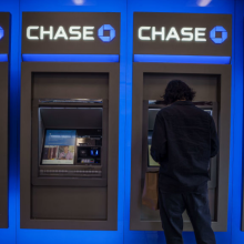 The Chase bank logo above ATMs, taken in Manhattan.