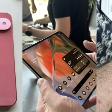 Triple-split photo of Pixel 9, Pixel Watch 3, and Pixel 9 Pro Fold