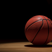 A basketball on a basketball court.