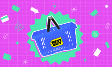 Best buy shopping basket on a colorful background