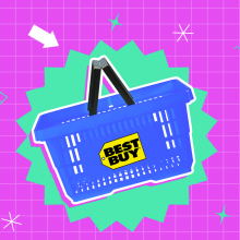 Best buy shopping basket on a colorful background