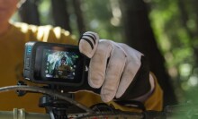 A GoPro Hero 12 camera is mounted on a mountain bike 