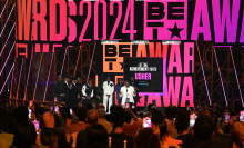Honoree Usher accepts the Lifetime Achievement Award onstage during the 2024 BET Awards at Peacock Theater on June 30, 2024 in Los Angeles, California. 