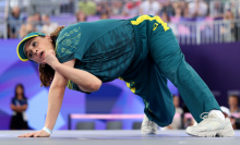 B-Girl Raygun of Team Australia competes during the B-Girls Round Robin - Group B on day fourteen of the Olympic Games Paris 2024 at Place de la Concorde on August 09, 2024 in Paris, France.