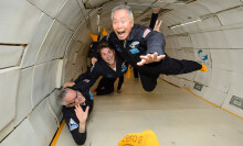 Here's George Takei chilling in zero gravity for the 'Star Trek' anniversary