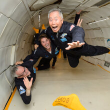 Here's George Takei chilling in zero gravity for the 'Star Trek' anniversary