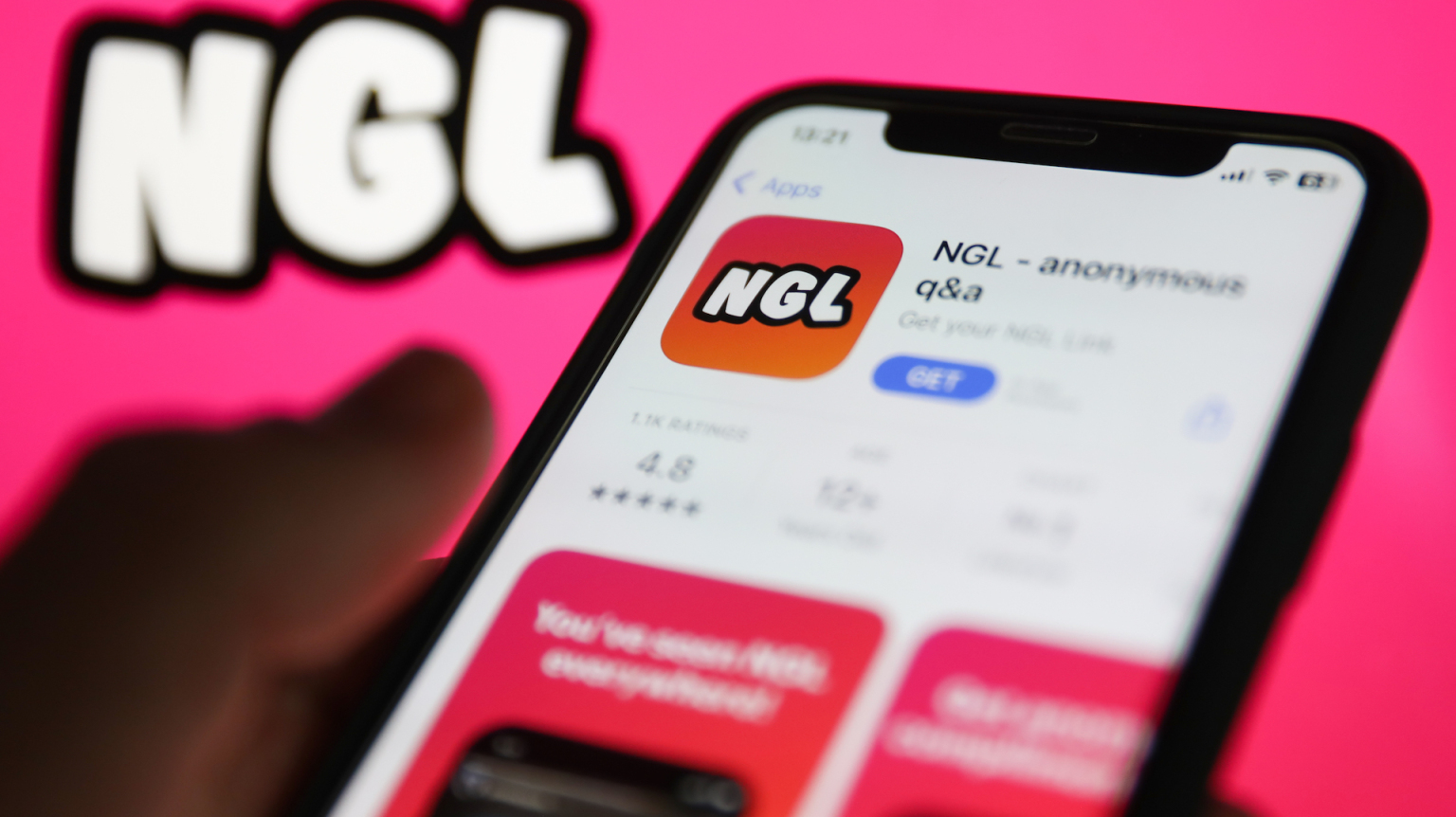 The NGL: ask me anything app logo in an app store.