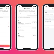 a triptych of screenshots showing the blocking process on the Tinder app