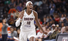 Rhyne Howard of the Atlanta Dream celebrates a win