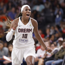 Rhyne Howard of the Atlanta Dream celebrates a win