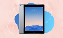 refurbished ipad air 2 with pink and blue background