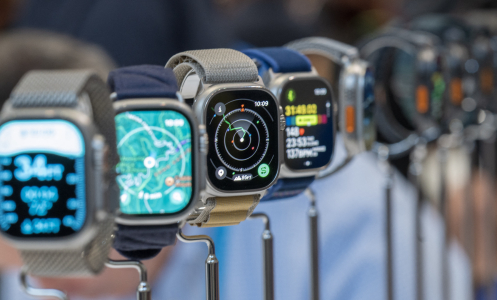 A row of Apple Watch Ultra 2 devices.