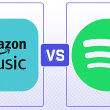 The Amazon Music logo "vs" the Spotify logo.