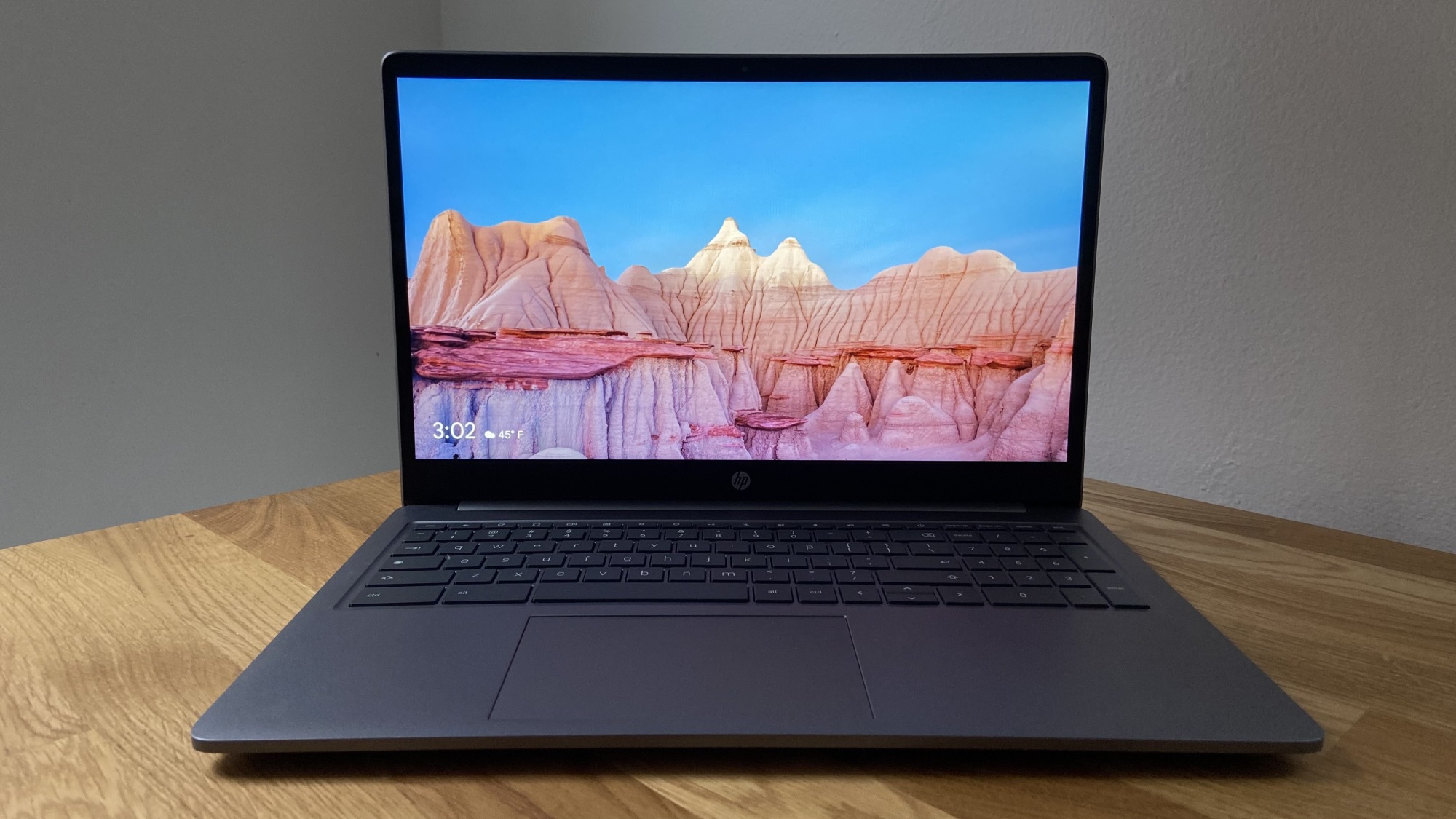 a front view of the hp chromebook plus 15.6-inch