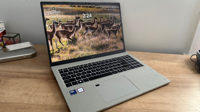 The Acer Aspire Vero 16 laptop on a desk