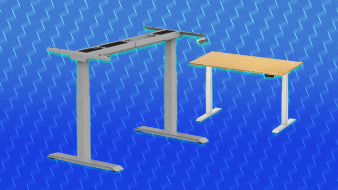 Flexispot desks on blue background