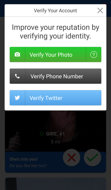 screenshot of verification options