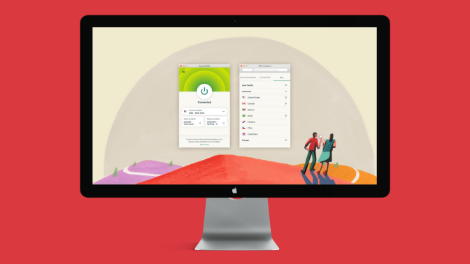 expressvpn on an imac against a red background