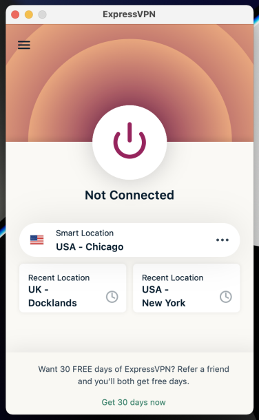 a screenshot of the expressvpn app on a mac