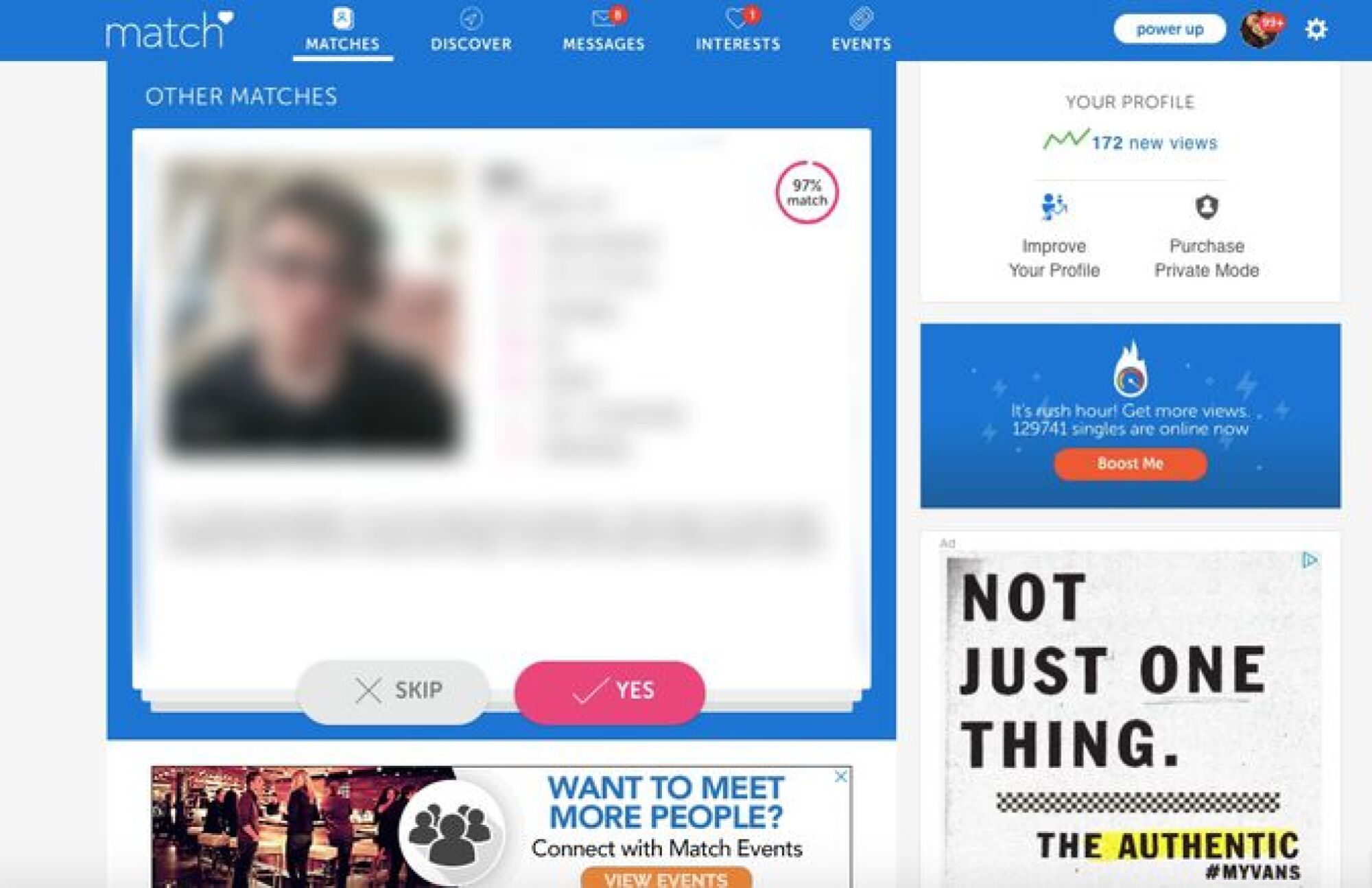 screenshot of blurred profile on match