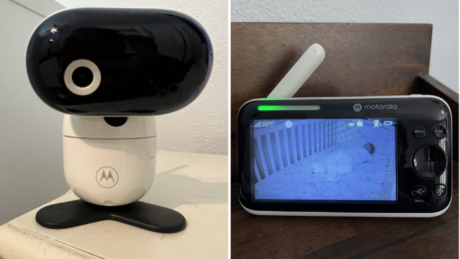 robot-looking video camera and a monitor with video screen