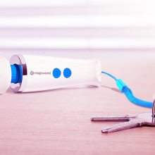 micro magic wand next to a pair of keys