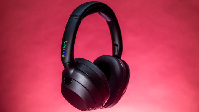 sony over-ear headphones against a pink background