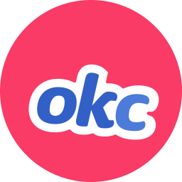 okcupid logo. okc in a pink circle