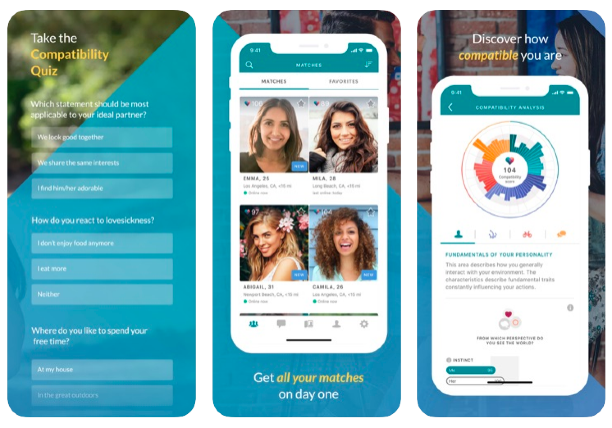 three screenshots of eharmony menu as seen on phone