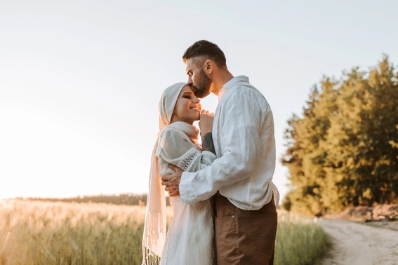 Couple hugging.