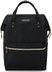 Black backpack with gold hardware and front horizontal zipper