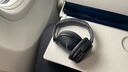 Bose QC 45 headphones on an airplane seatback tray