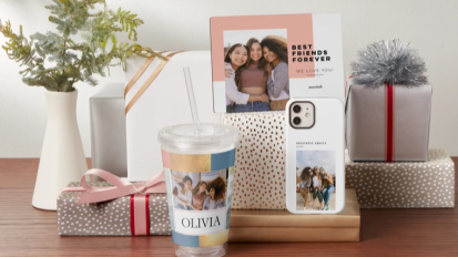 personalized phone case, cup, and photo book