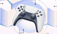 A playstation controller on a colorful pastel background