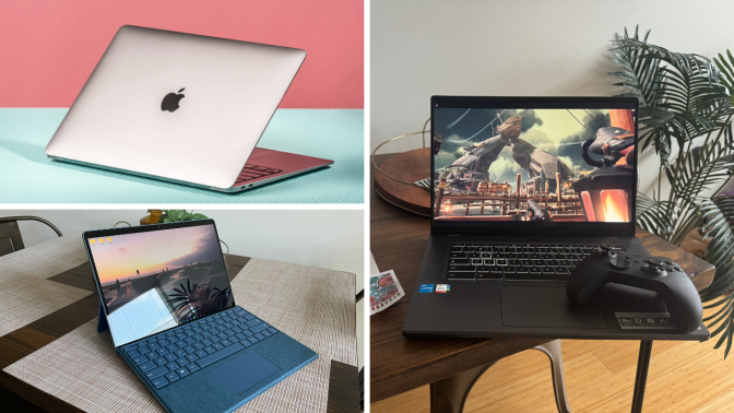 Apple MacBook Air, Microsoft Surface Pro 9, and Acer Chromebook 516 GE