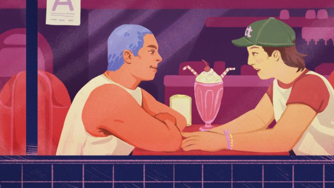 illustration of two men on a date