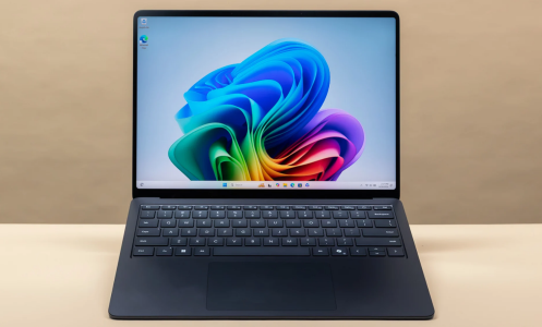 the microsoft surface laptop 7 against a beige background