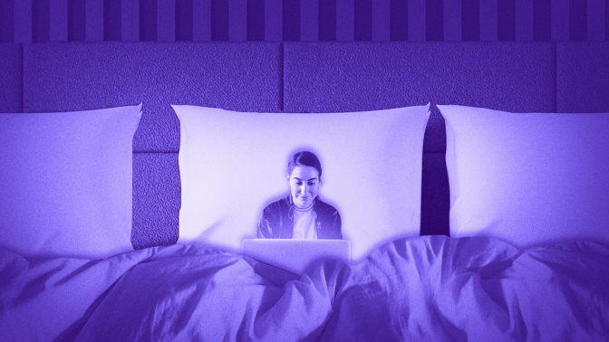 Illustration of person sitting in bed
