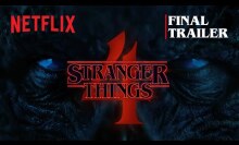 Red text saying "Stranger Things 4" against a dark background.