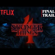 Red text saying "Stranger Things 4" against a dark background.