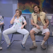 Meryl Streep, Kate McKinnon, Pedro Pascal, and Woody Harrelson in "SNL" 50th anniversary special Close Encounters sketch.