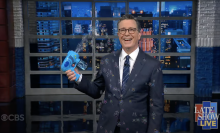 Stephen Colbert uses a bubble machine on "The Late Show"