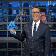 Stephen Colbert uses a bubble machine on "The Late Show"