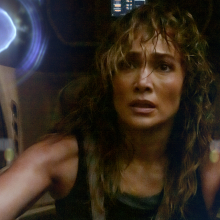 Jennifer Lopez sits in a cockpit in sci-fi movie "Atlas"