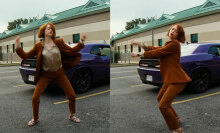 Two side-by-side images show a woman dancing.