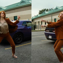 Two side-by-side images show a woman dancing.