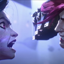 Jinx and Vi from "Arcane" lunge at each other.