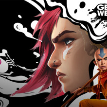 A Netflix graphic for Geeked Week 2024, featuring characters from 'Squid Game,' 'Arcane,' and 'Avatar: The Last Airbender.'